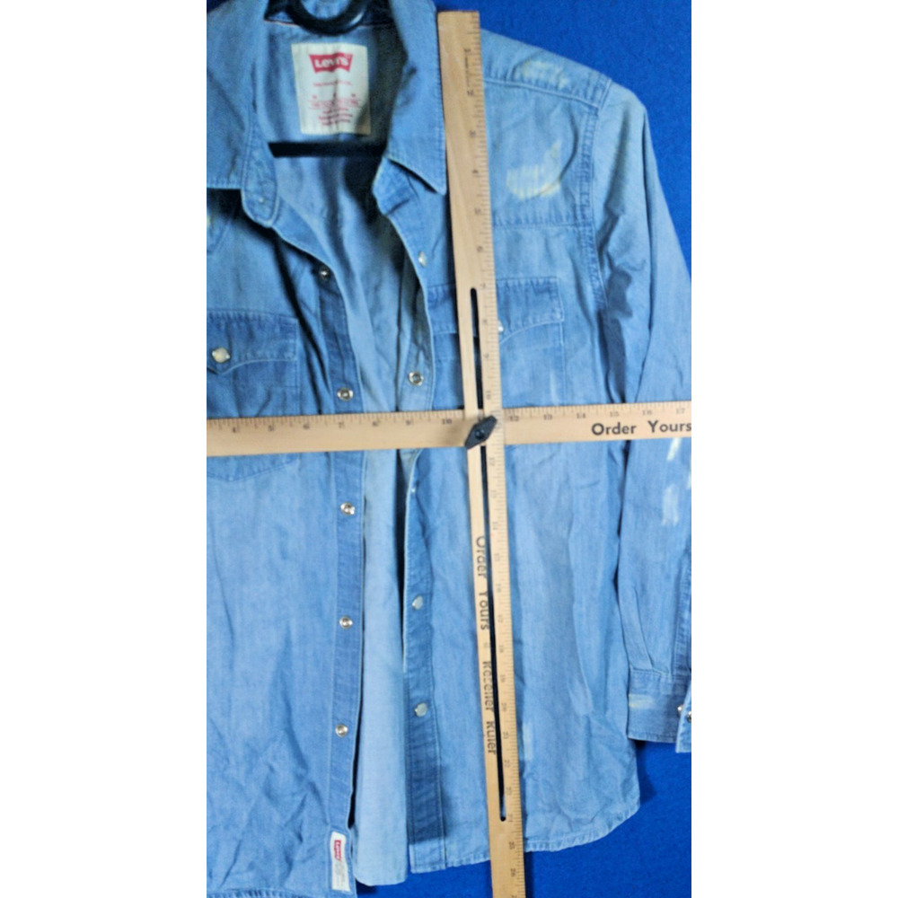 Levi's Boys Medium 10-12 Blue Denim Western Pearl Snap Long Sleeve Shirt Star - Picture 8 of 13